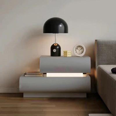 Contemporary Creative Microfiber Leather Solid Wood Curved Square Nightstand 2-Drawer For Bedroom