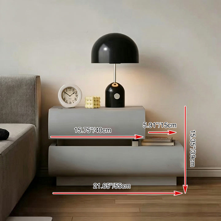 Mesita de noche cuadrada curva de madera maciza con cuero de microfibra creativa contemporánea de 2 cajones para dormitorio 