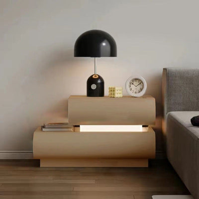 Contemporary Creative Microfiber Leather Solid Wood Curved Square Nightstand 2-Drawer For Bedroom