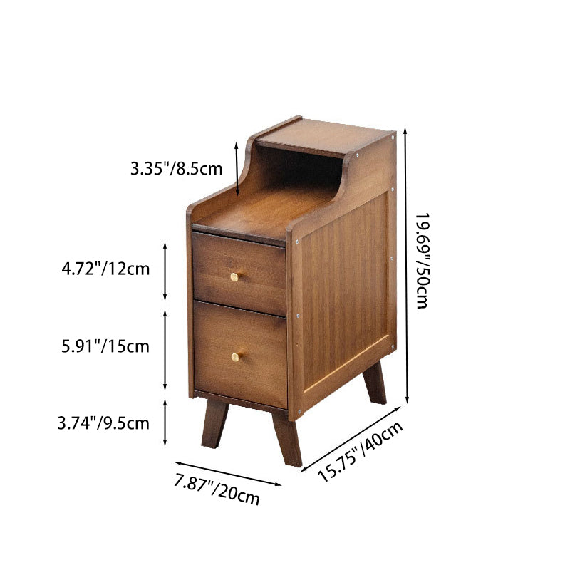 Traditional Chinese Bamboo Solid Wood Square Curved Nightstand 2-Drawer For Bedroom