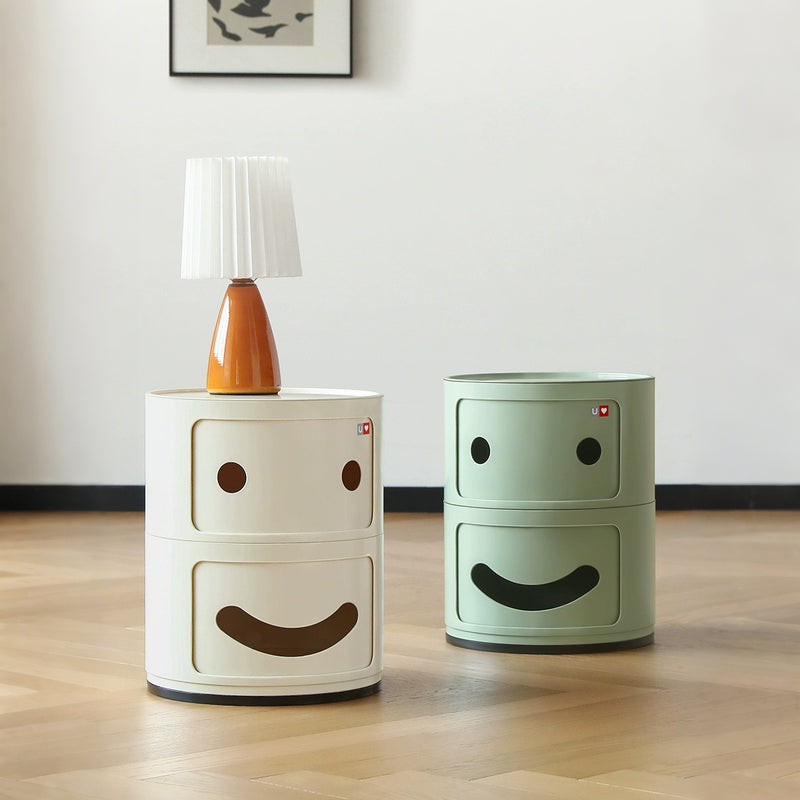 Contemporary Creative ABS Smiley Round Side Table 2-Storage For Living Room