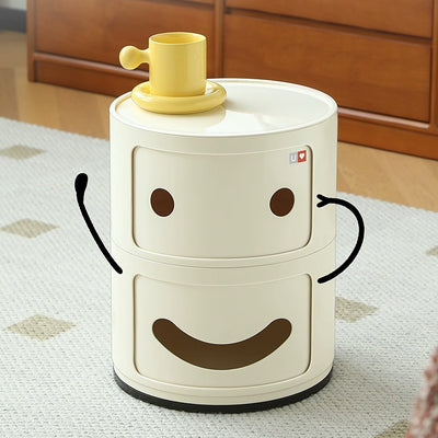 Contemporary Creative ABS Smiley Round Side Table 2-Storage For Living Room