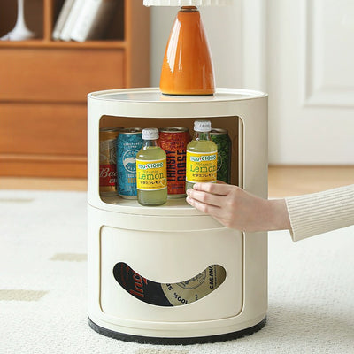 Contemporary Creative ABS Smiley Round Side Table 2-Storage For Living Room