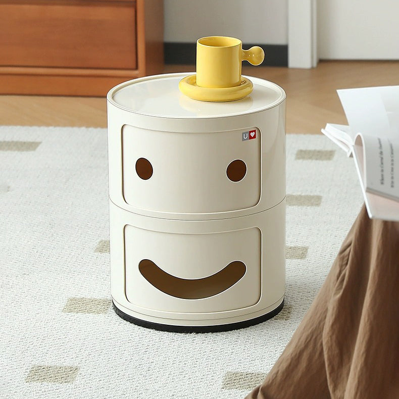 Contemporary Creative ABS Smiley Round Side Table 2-Storage For Living Room