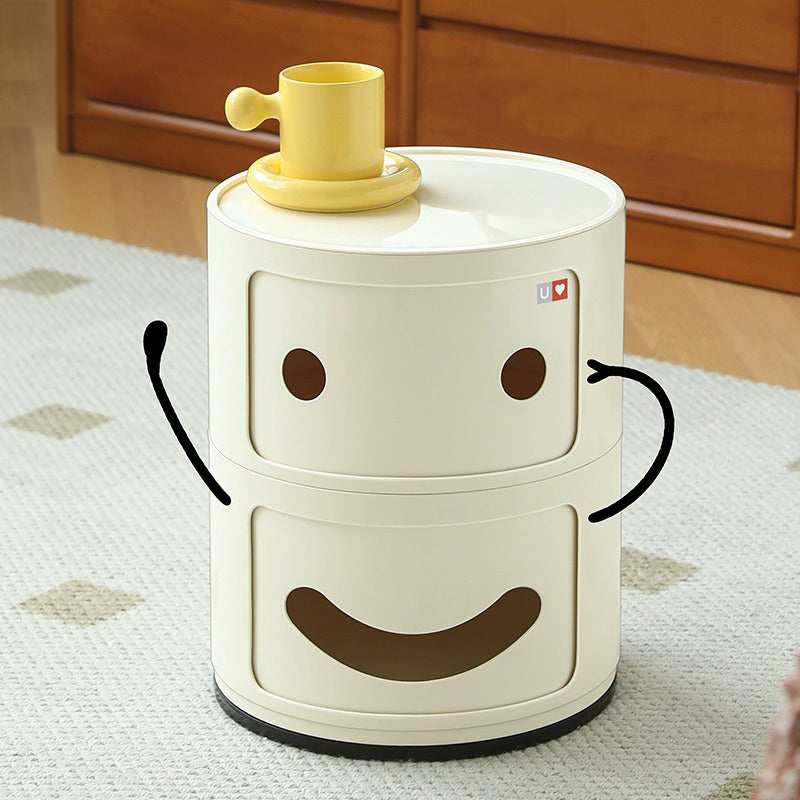 Contemporary Creative ABS Smiley Round Side Table 2-Storage For Living Room
