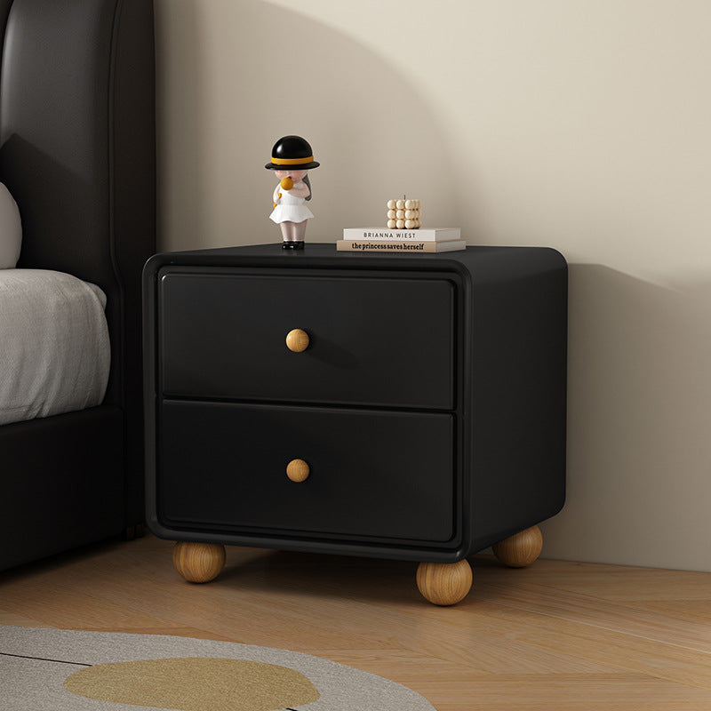 Modern Luxury Solid Wood &amp; Metal Curved Square Nightstand 2-Drawer For Bedroom