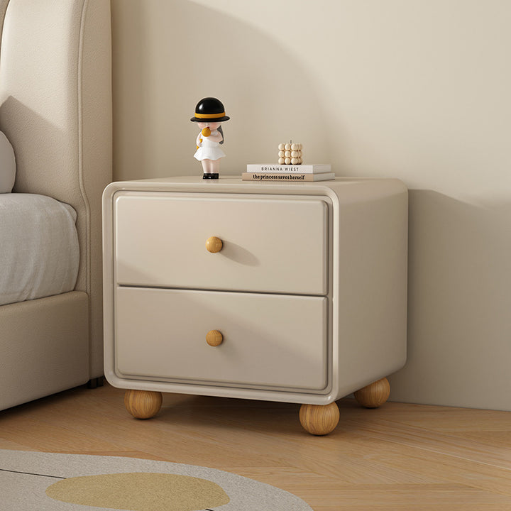 Modern Luxury Solid Wood &amp; Metal Curved Square Nightstand 2-Drawer For Bedroom