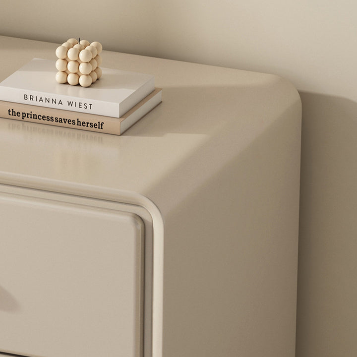 Modern Luxury Solid Wood &amp; Metal Curved Square Nightstand 2-Drawer For Bedroom