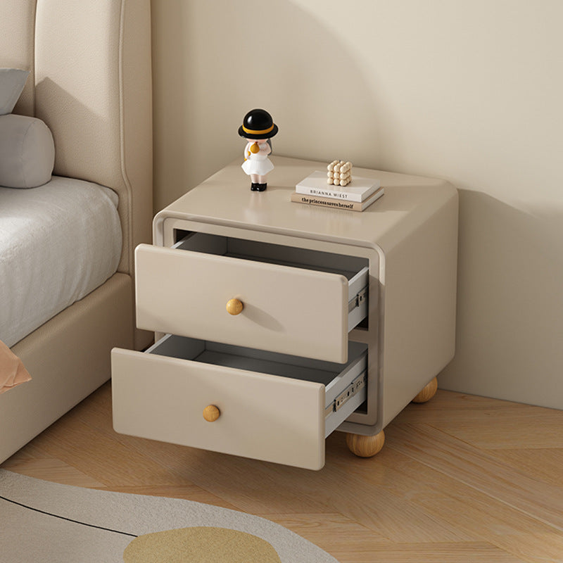 Modern Luxury Solid Wood &amp; Metal Curved Square Nightstand 2-Drawer For Bedroom