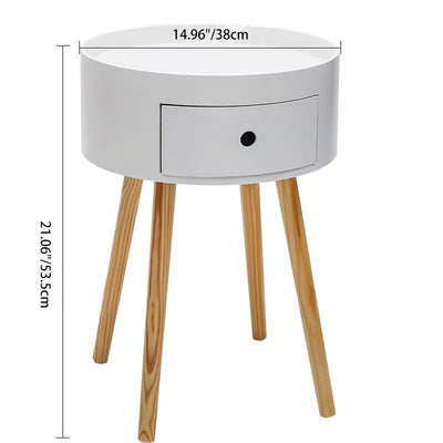 Contemporary Scandinavian Solid Wood Medium-Density Fiberboard Round Cylindrical Side Table 1-Tier For Living Room