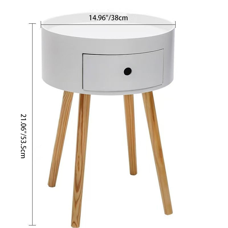 Contemporary Scandinavian Solid Wood Medium-Density Fiberboard Round Cylindrical Side Table 1-Tier For Living Room