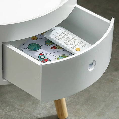 Mesa auxiliar cilíndrica redonda de fibra de densidad media y madera maciza escandinava contemporánea de 1 nivel para sala de estar 