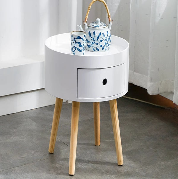 Contemporary Scandinavian Solid Wood Medium-Density Fiberboard Round Cylindrical Side Table 1-Tier For Living Room