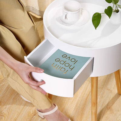 Contemporary Scandinavian Solid Wood Medium-Density Fiberboard Round Cylindrical Side Table 1-Tier For Living Room