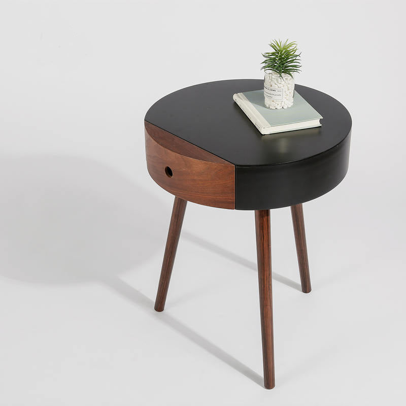 Traditional Chinese Solid Wood Medium-Density Fiberboard Cylindrical Round Side Table 1-Tier For Living Room