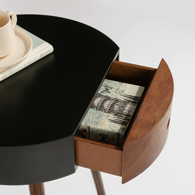 Traditional Chinese Solid Wood Medium-Density Fiberboard Cylindrical Round Side Table 1-Tier For Living Room