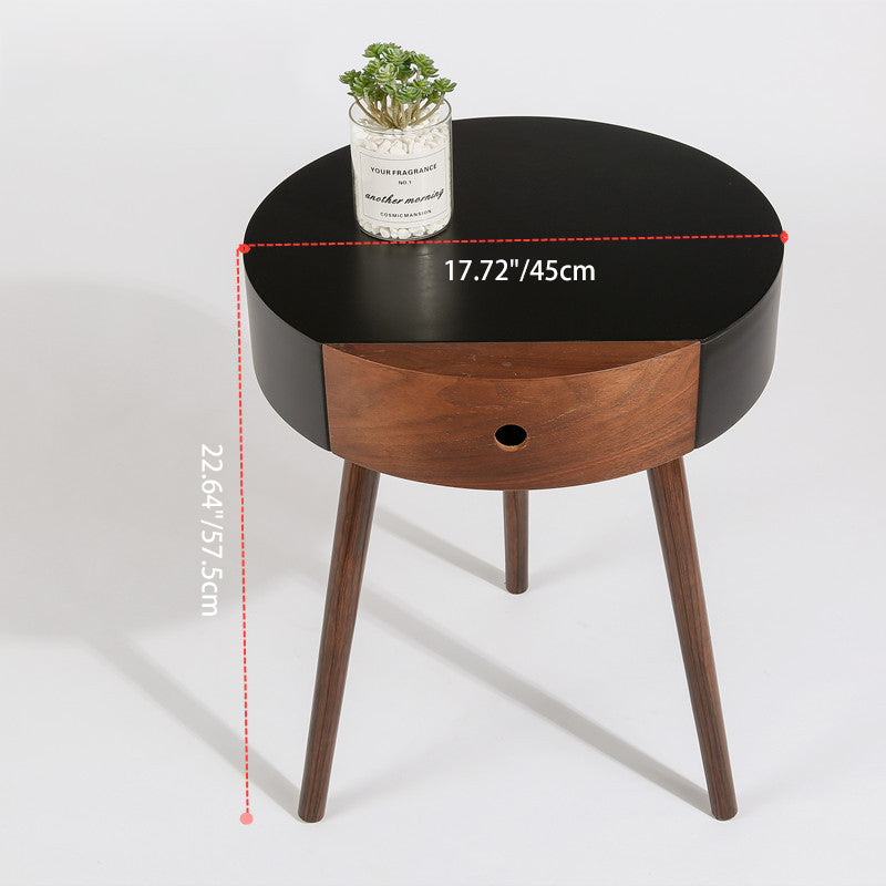 Traditional Chinese Solid Wood Medium-Density Fiberboard Cylindrical Round Side Table 1-Tier For Living Room