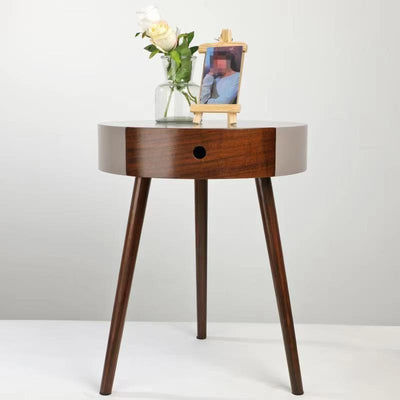Traditional Chinese Solid Wood Medium-Density Fiberboard Cylindrical Round Side Table 1-Tier For Living Room