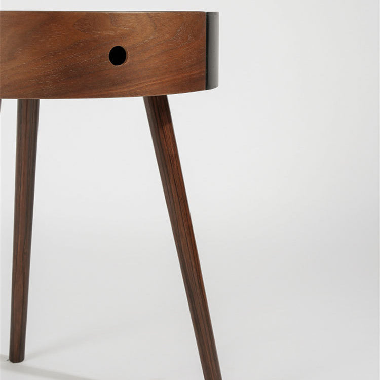 Traditional Chinese Solid Wood Medium-Density Fiberboard Cylindrical Round Side Table 1-Tier For Living Room