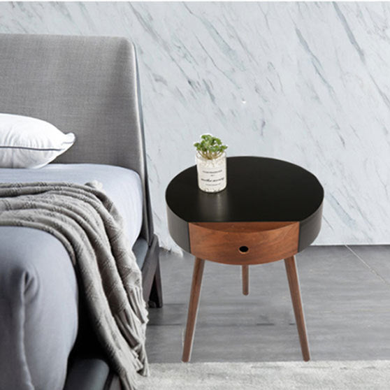 Traditional Chinese Solid Wood Medium-Density Fiberboard Cylindrical Round Side Table 1-Tier For Living Room