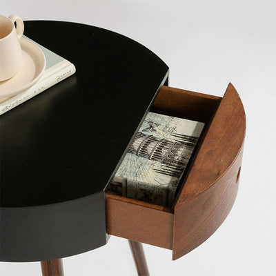 Traditional Chinese Solid Wood Medium-Density Fiberboard Cylindrical Round Side Table 1-Tier For Living Room