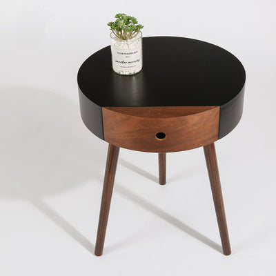 Traditional Chinese Solid Wood Medium-Density Fiberboard Cylindrical Round Side Table 1-Tier For Living Room