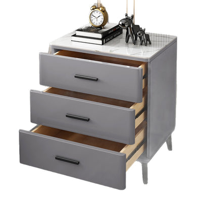 Modern Luxury Sintered Stone Rubberwood Rounded Rectangular Cylindrical Nightstand With 3 Drawers For Bedroom