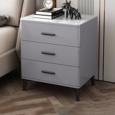 Modern Luxury Sintered Stone Rubberwood Rounded Rectangular Cylindrical Nightstand With 3 Drawers For Bedroom