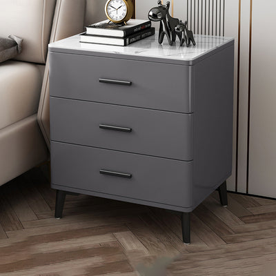 Modern Luxury Sintered Stone Rubberwood Rounded Rectangular Cylindrical Nightstand With 3 Drawers For Bedroom