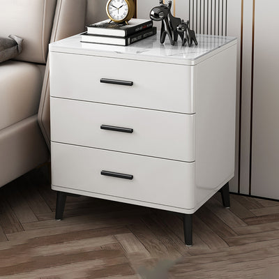 Modern Luxury Sintered Stone Rubberwood Rounded Rectangular Cylindrical Nightstand With 3 Drawers For Bedroom