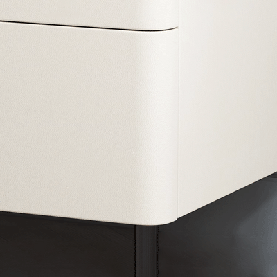 Contemporary Scandinavian Sintered Stone Solid Wood Microfiber Leather Iron Rounded Square Cylindrical Nightstand With 2 Drawers For Bedroom