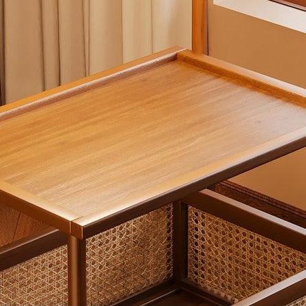 Traditional Chinese MDF Nan Bamboo Woven Rattan Cylindrical Rectangular Side Table 1-Tier For Living Room