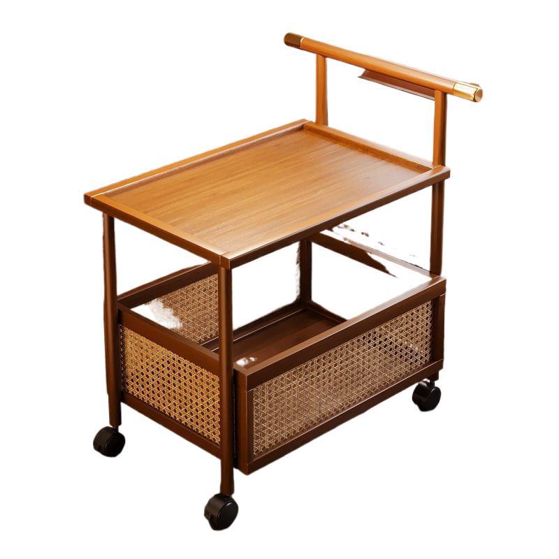 Traditional Chinese MDF Nan Bamboo Woven Rattan Cylindrical Rectangular Side Table 1-Tier For Living Room