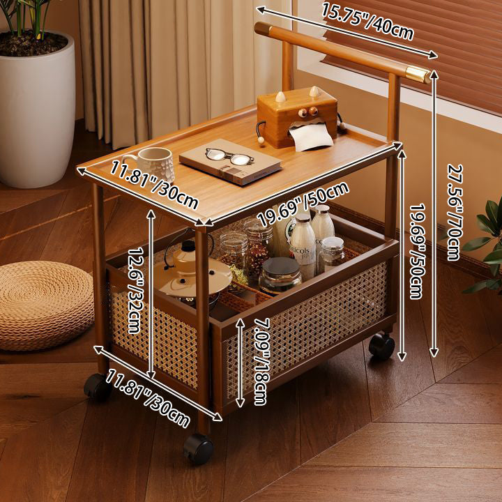 Traditional Chinese MDF Nan Bamboo Woven Rattan Cylindrical Rectangular Side Table 1-Tier For Living Room