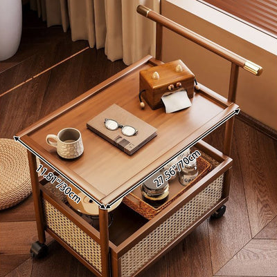 Traditional Chinese MDF Nan Bamboo Woven Rattan Cylindrical Rectangular Side Table 1-Tier For Living Room