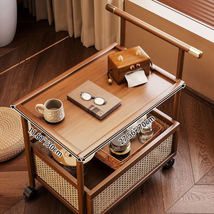 Traditional Chinese MDF Nan Bamboo Woven Rattan Cylindrical Rectangular Side Table 1-Tier For Living Room
