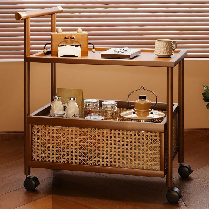 Traditional Chinese MDF Nan Bamboo Woven Rattan Cylindrical Rectangular Side Table 1-Tier For Living Room