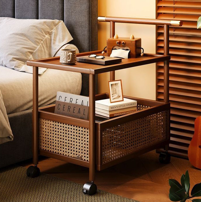 Traditional Chinese MDF Nan Bamboo Woven Rattan Cylindrical Rectangular Side Table 1-Tier For Living Room