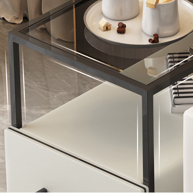 Contemporary Scandinavian Tempered Glass Carbon Steel MDF Rectangular Side Table 3-Tier For Living Room