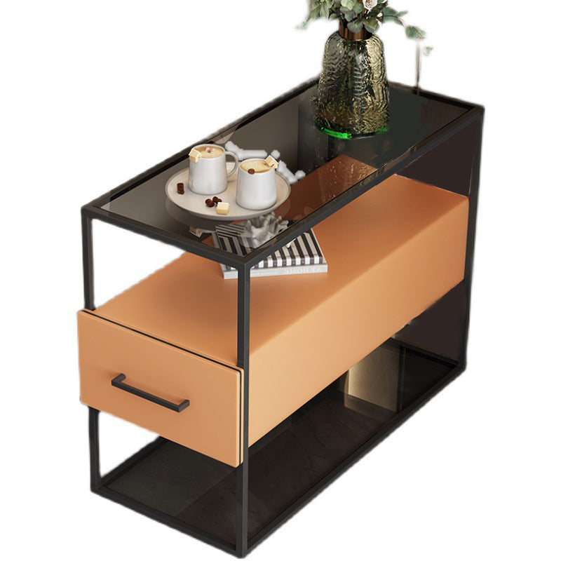 Contemporary Scandinavian Tempered Glass Carbon Steel MDF Rectangular Side Table 3-Tier For Living Room