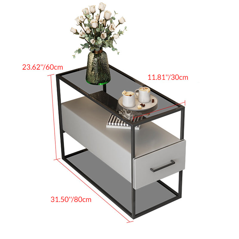 Contemporary Scandinavian Tempered Glass Carbon Steel MDF Rectangular Side Table 3-Tier For Living Room