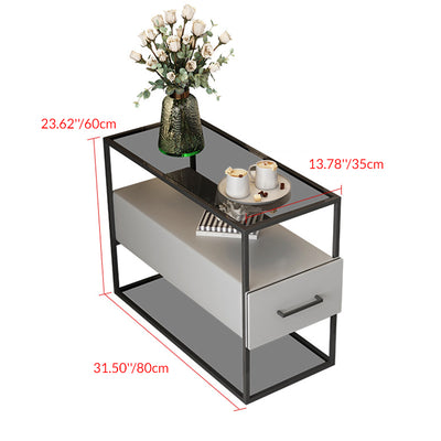 Contemporary Scandinavian Tempered Glass Carbon Steel MDF Rectangular Side Table 3-Tier For Living Room
