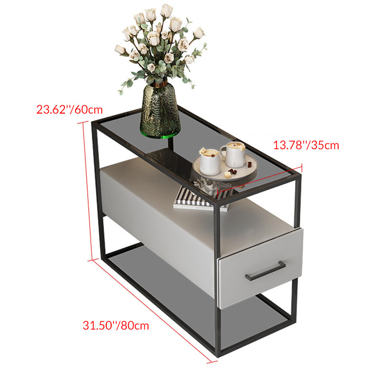 Contemporary Scandinavian Tempered Glass Carbon Steel MDF Rectangular Side Table 3-Tier For Living Room