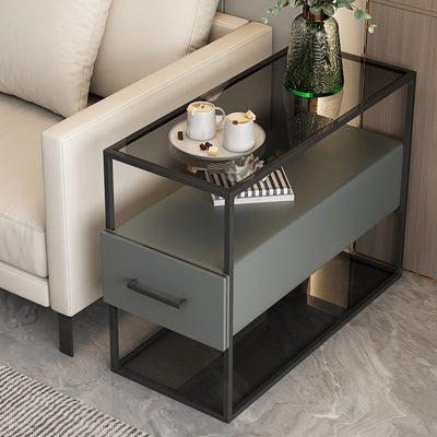Contemporary Scandinavian Tempered Glass Carbon Steel MDF Rectangular Side Table 3-Tier For Living Room