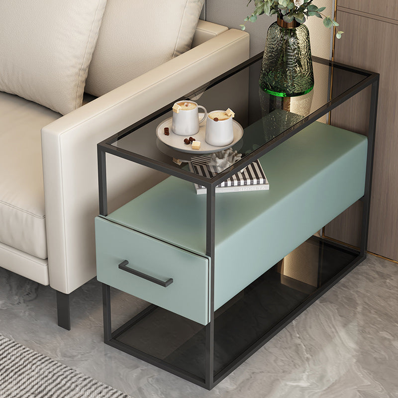 Contemporary Scandinavian Tempered Glass Carbon Steel MDF Rectangular Side Table 3-Tier For Living Room