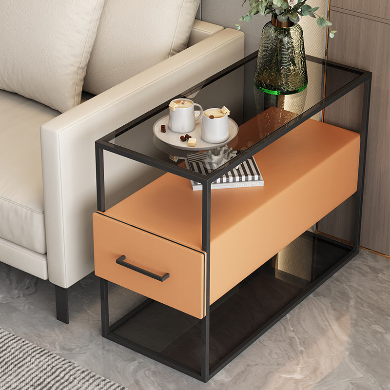 Contemporary Scandinavian Tempered Glass Carbon Steel MDF Rectangular Side Table 3-Tier For Living Room