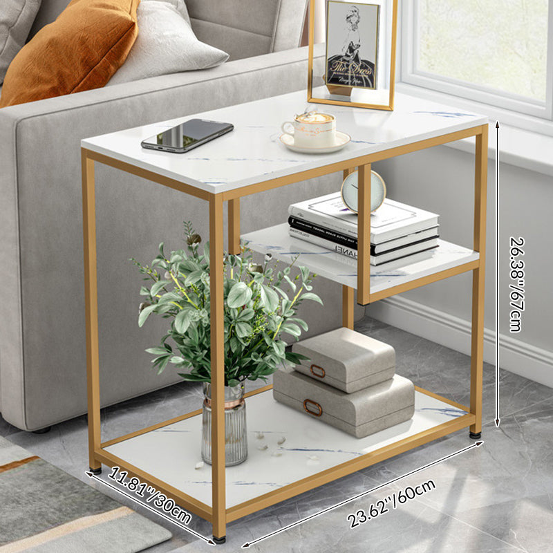 Modern Luxury Medium Density Fiberboard Steel Rectangular Side Table 3-Tier For Living Room