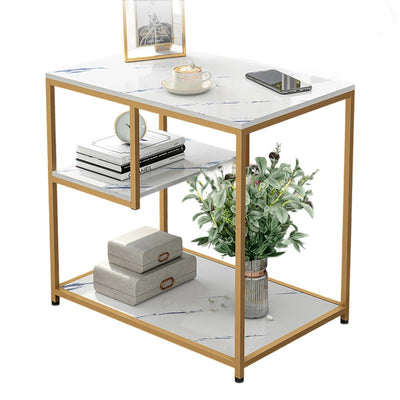 Modern Luxury Medium Density Fiberboard Steel Rectangular Side Table 3-Tier For Living Room