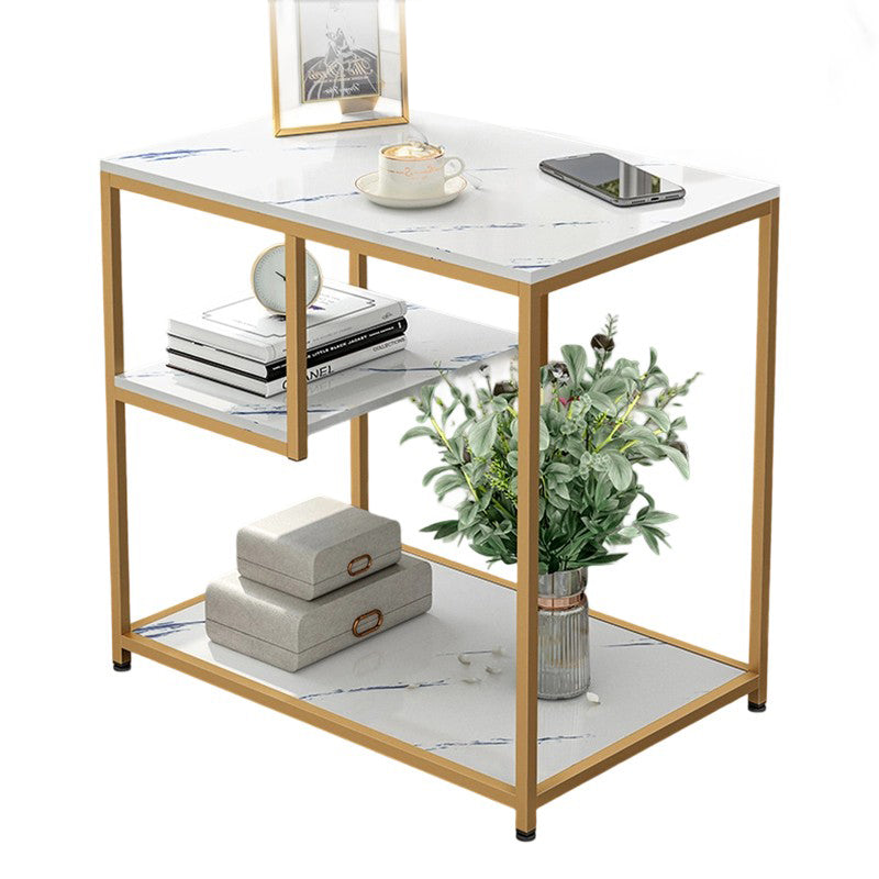 Modern Luxury Medium Density Fiberboard Steel Rectangular Side Table 3-Tier For Living Room