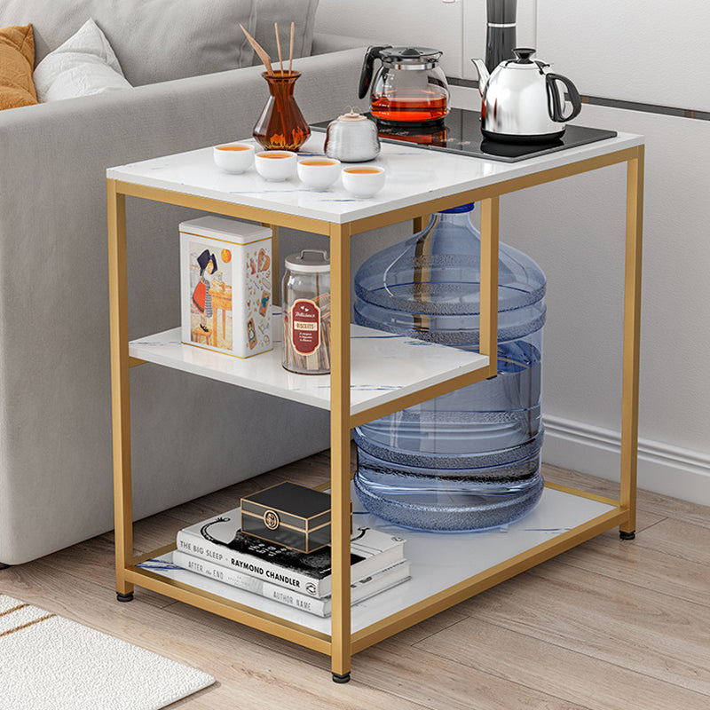 Modern Luxury Medium Density Fiberboard Steel Rectangular Side Table 3-Tier For Living Room